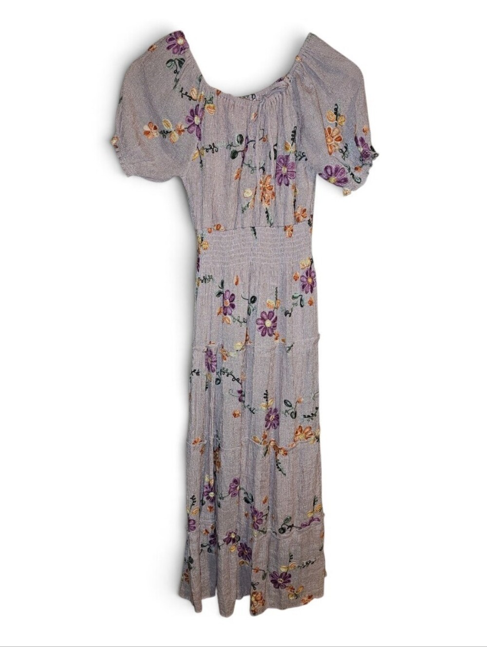 KINDRED X ANTHROPOLOGIE Pink Embroidered Floral Milkmaid Maxi Dress - Small